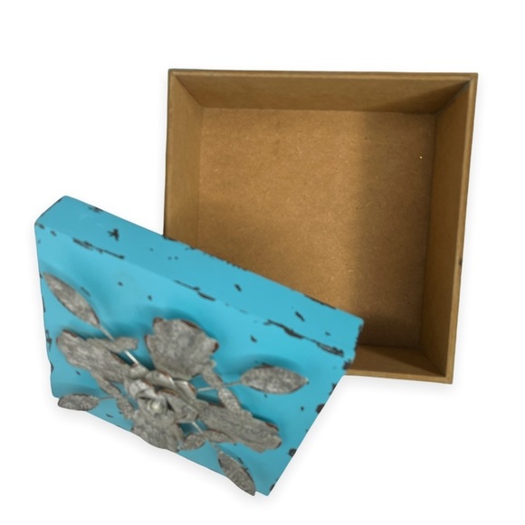 Weathered Decorative‎ Boxes Teal Red Embellished Shabby Chic Rustic Lot of Two - Picture 5 of 12